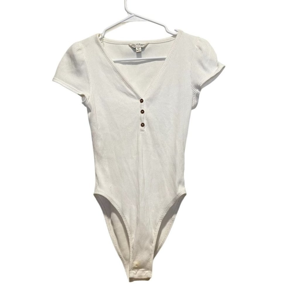 Miss Selfridge White Bodysuit Botton Short Sleeve Top